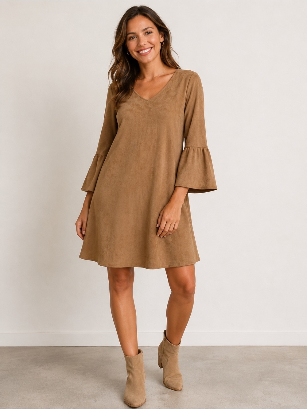 NEW Foxcroft Fauna Faux Suede Dress Camel Brown Size 10